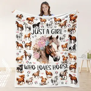 1pc Horse Blanket for Girls, Horse Lovers Gift for Girls, Just A Girl Who Loves Horses Blanket for Couch Bed Room Decor