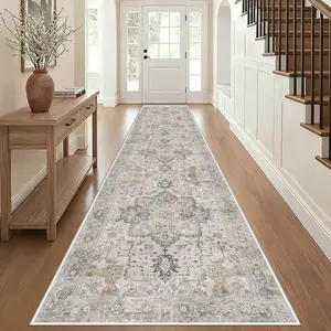 Water Washable Wool-Like Rug, Minimalist Light Persian Pattern Carpet, Soft Comfortable Floor Mat for Bedroom Kitchen Hallway, Washable Runner Rugs