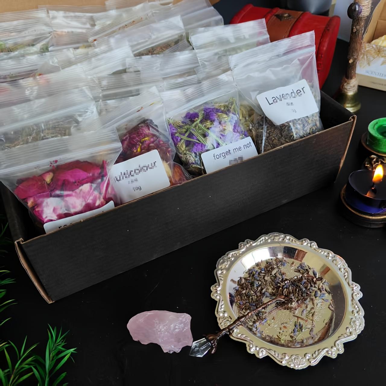 Witchcraft Supplies Kit 40 Pack - Spell Herbs - Beginner Witch Kit Box with Antique Spoon, Random Crystals, Witch Starter Kit, Witch Gift Decor Vintage