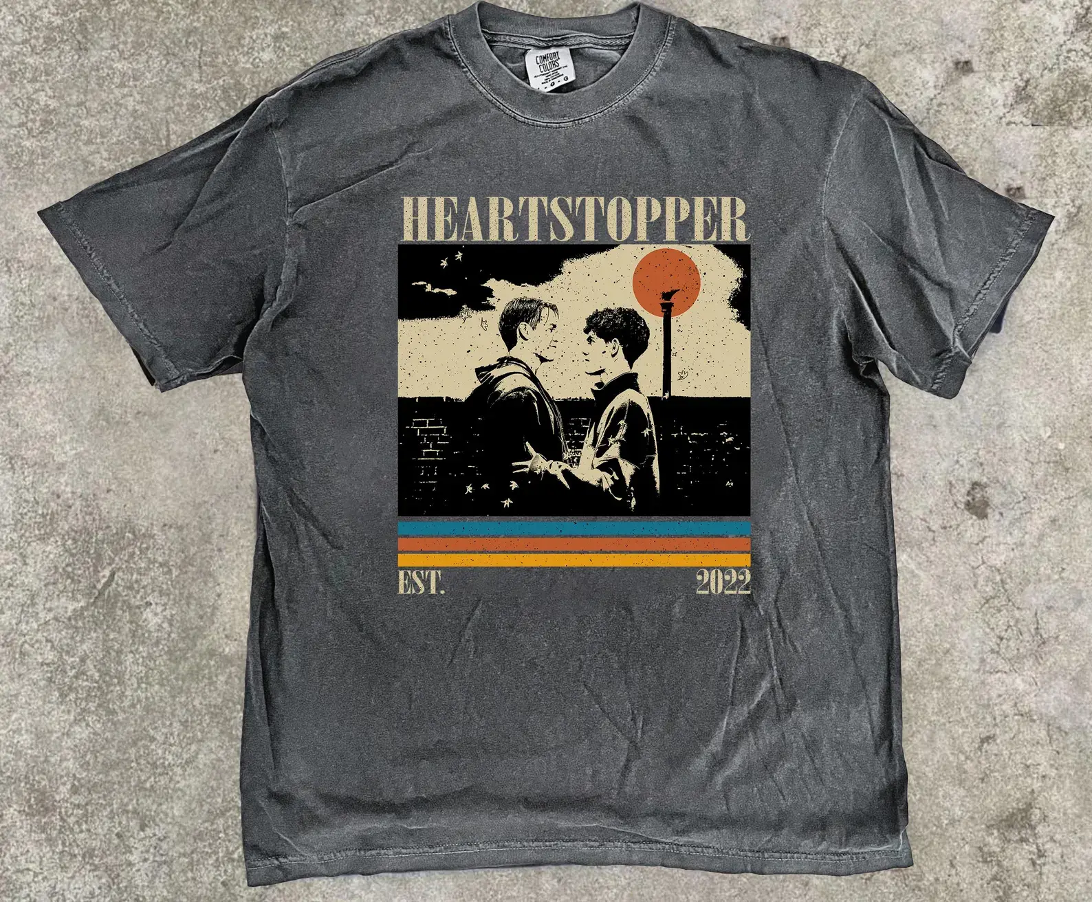 Heartstopper TV Series Comfort Colors T-Shirt – vintage pigment-dyed tee with a soft faded wash, relaxed unisex fit, cozy heavyweight cotton perfect for everyday casual wear