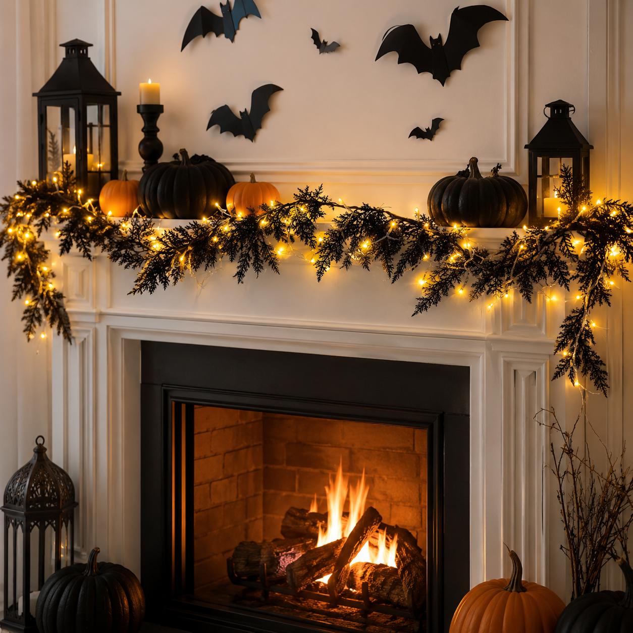 4.92FT Halloween Pine Garland with String Lights – Artificial Evergreen Garland for Fireplace Mantel, Doorway, Stair Railing & Porch Decor 4.92FT Halloween Pine Garland with String Lights – Artificial Evergreen Garland for Fireplace Mantel, Doorway, Stair Railing & Porch Decor