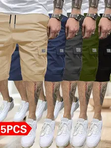 5-Pack Men's Summer Multi-Pocket Drawstring Cargo Shorts, Casual Activewear Quick-Dry Work Pants, Comfortable and Stylish, Perfect for Outdoor Activities