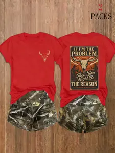 Women Vintage Bull Skull Print Reversible Short Sleeve T-Shirt (2 Packs), Casual Western Style, Soft Breathable Fabric, Perfect for Daily Outings, Camping & Streetwear Looks, Garment