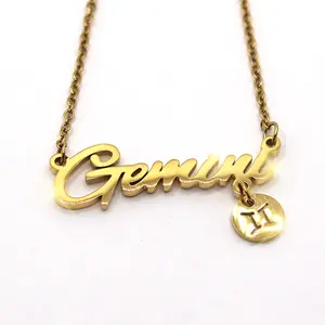 Gemini - Gold Plated Zodiac Necklace for Women with 12 Constellations - Birthday Gift