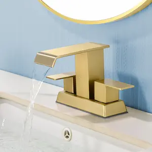 Bathroom Washbasin Waterfall Faucets 4 Inch Centerset Lavatory Faucet Include Bathroom Sink Stopper with Overflow - Matte Black, Brushed Nickel, Brushed Gold