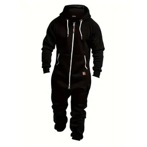 2024 autumn and winter men's hooded wool jumpsuit, suitable for fashionable casual clothing, polyester fashion