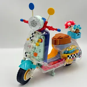 DIY Building Block Motorcycle Toy – Colorful Ride-On Brick Scooter with Pressable Suspension & Rolling Wheels – Playable Collectible figure decoration blocks display