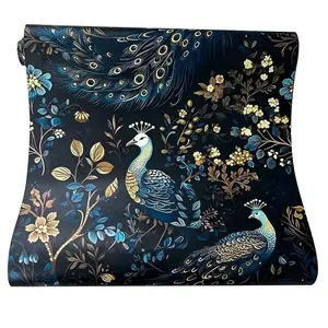 3D High-End Blue Peacock Self-Adhesive Wallpaper, Peel and Stick Wallpaper Designs, Waterproof Moisture-Proof Wall Sticker, TV Background, Living Room, Bedroom, Hotel, Furniture Renovation