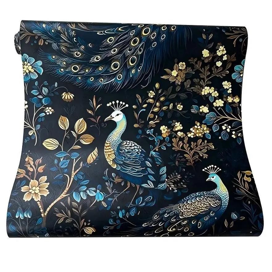3D High-End Blue Peacock Self-Adhesive Wallpaper, Peel and Stick Wallpaper Designs, Waterproof Moisture-Proof Wall Sticker, TV Background, Living Room, Bedroom, Hotel, Furniture Renovation