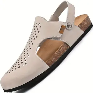 Men's Closed-Toe Perforated Cork Footbed Sandals Adjustable Casual Summer Shoes