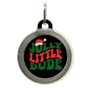 'Jolly Little Dude' Custom Christmas Pet ID Tag for Boy Cats & Dogs, Pet Accessory Available in 2 Sizes and 32 Background Colors
