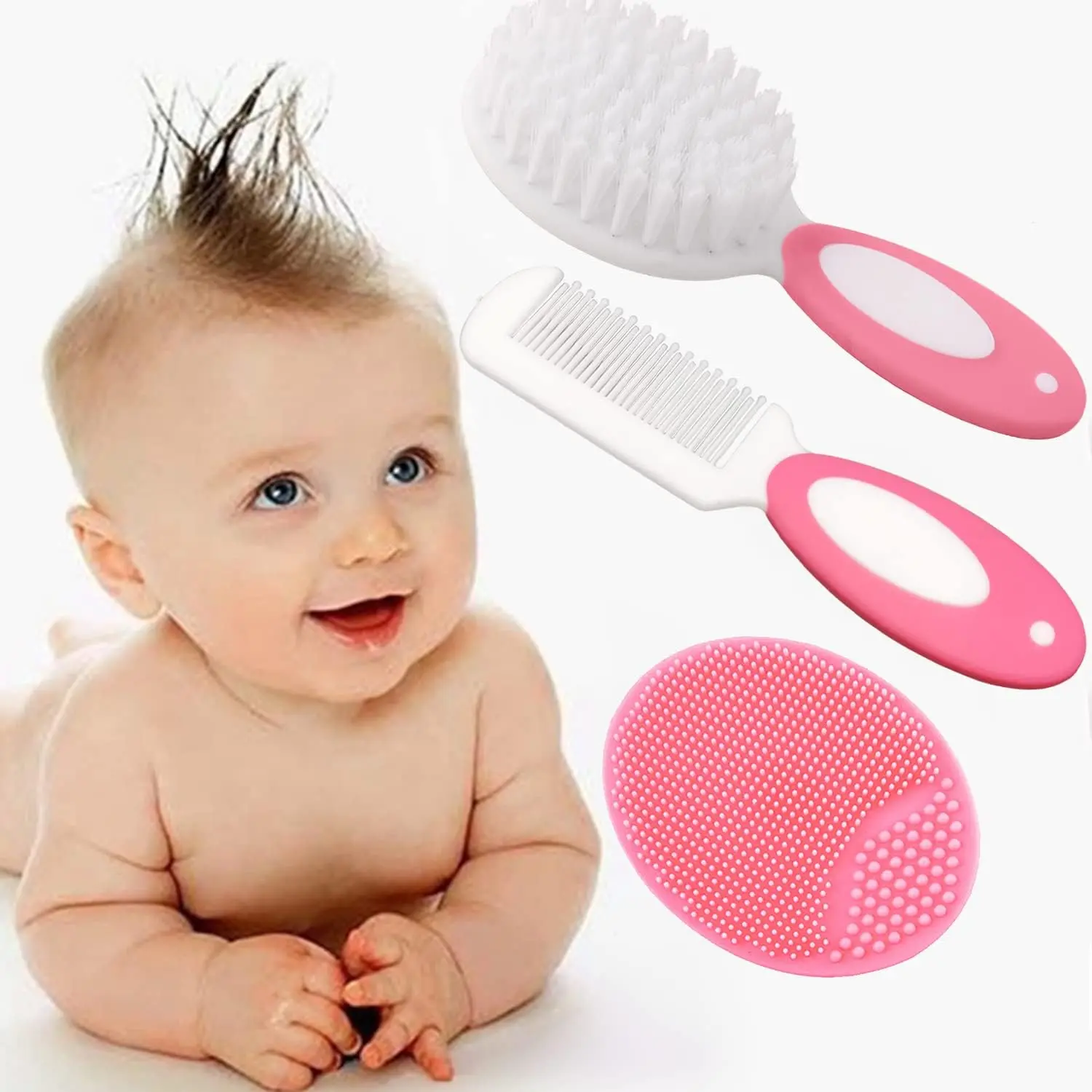 Baby Hair Brush, Cradle Cap Brush, Baby Hair Comb, Baby Hair Brush and Comb Set for Newborns & Toddlers, Baby Brush Soft Bristles, Ideal for Cradle Cap, Perfect Baby Registry Gift (Pink) fathers day gifts