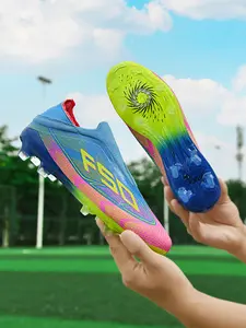 Parent - child White - Blue Color - blocked Long Spikes Football Shoes, Lightweight Competitive Style, Breathable Mesh Material, Strong Grip & Enhance Athletic Performance, Ideal for Parent - child Football Training & Competitions