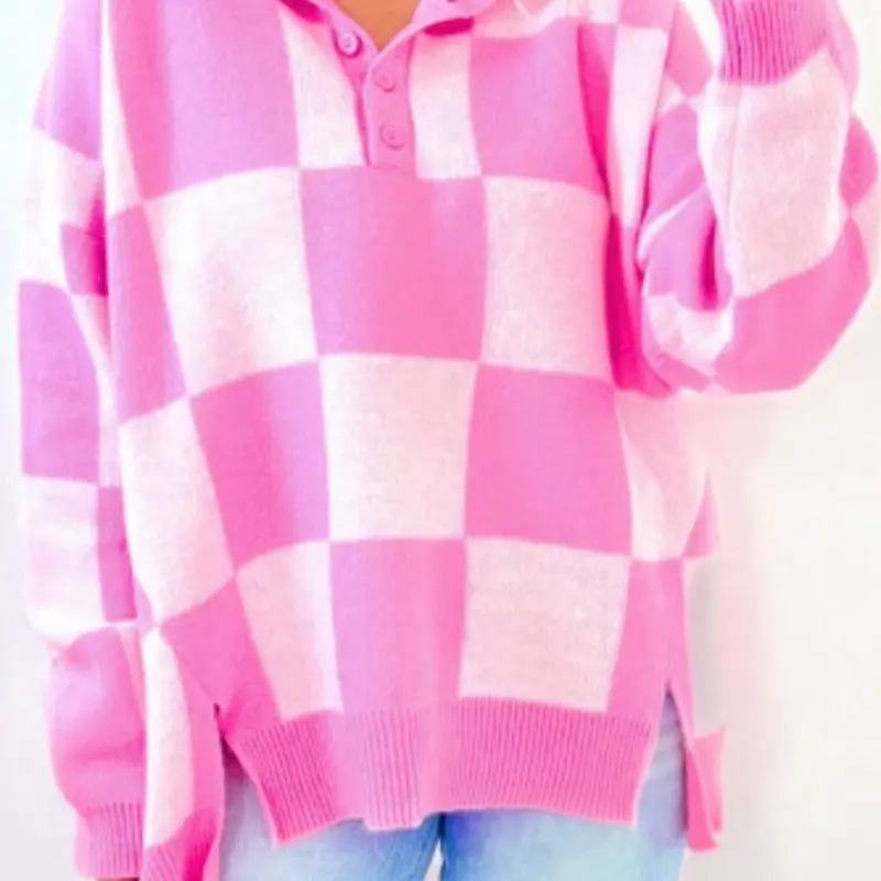 Pink Checkered Sweater - Soft Knitwear for Women Pullover Pink Checkered Sweater - Soft Knitwear for Women Pullover