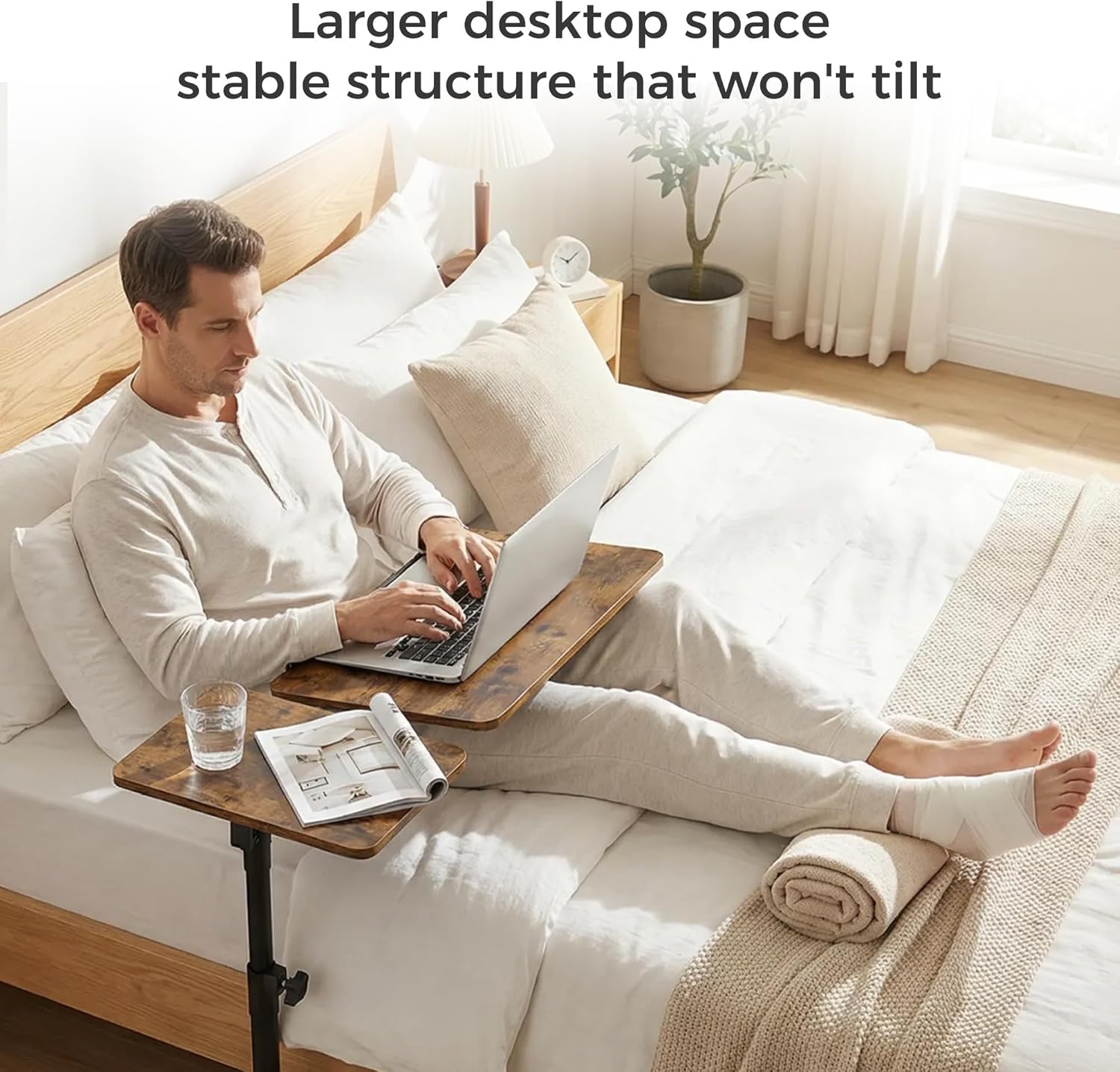 YUHFERA Rolling Table for Laptop Stand, Height and Angle Adjustable Over Bed Table with Wheels, Tilt-Top Laptop Desk for Couch with Cup Holder, Bed Table Tray for Eating YUHFERA Rolling Table for Laptop Stand, Height and Angle Adjustable Over Bed Table with Wheels, Tilt-Top Laptop Desk for Couch with Cup Holder, Bed Table Tray for Eating