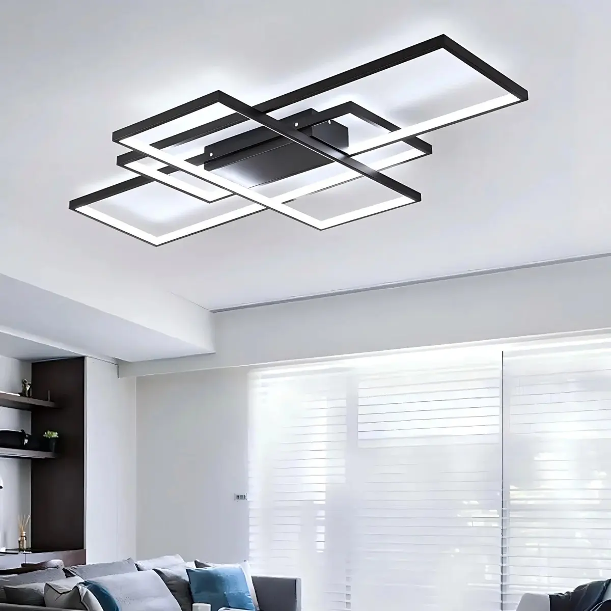 3-Square Modern LED Dimmable Flush Mount Ceiling Lamp - Acrylic Black Fixture with Remote Control, Smart Brightness Memory, Adjustable, AC Power Supply, Installation-Ready, Recessed Lighting for Indoor Use in Living Room, Bedroom, Memory Function