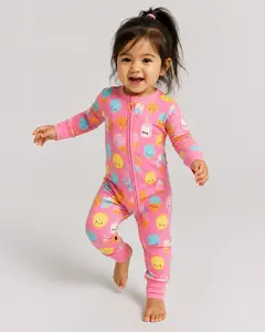 Ultra-Soft Bamboo Viscose Baby Onesie, Donut Dreams Unisex Footless Zipper Pajamas, Long Sleeve All-Season Sleepwear for Infants, Machine Washable