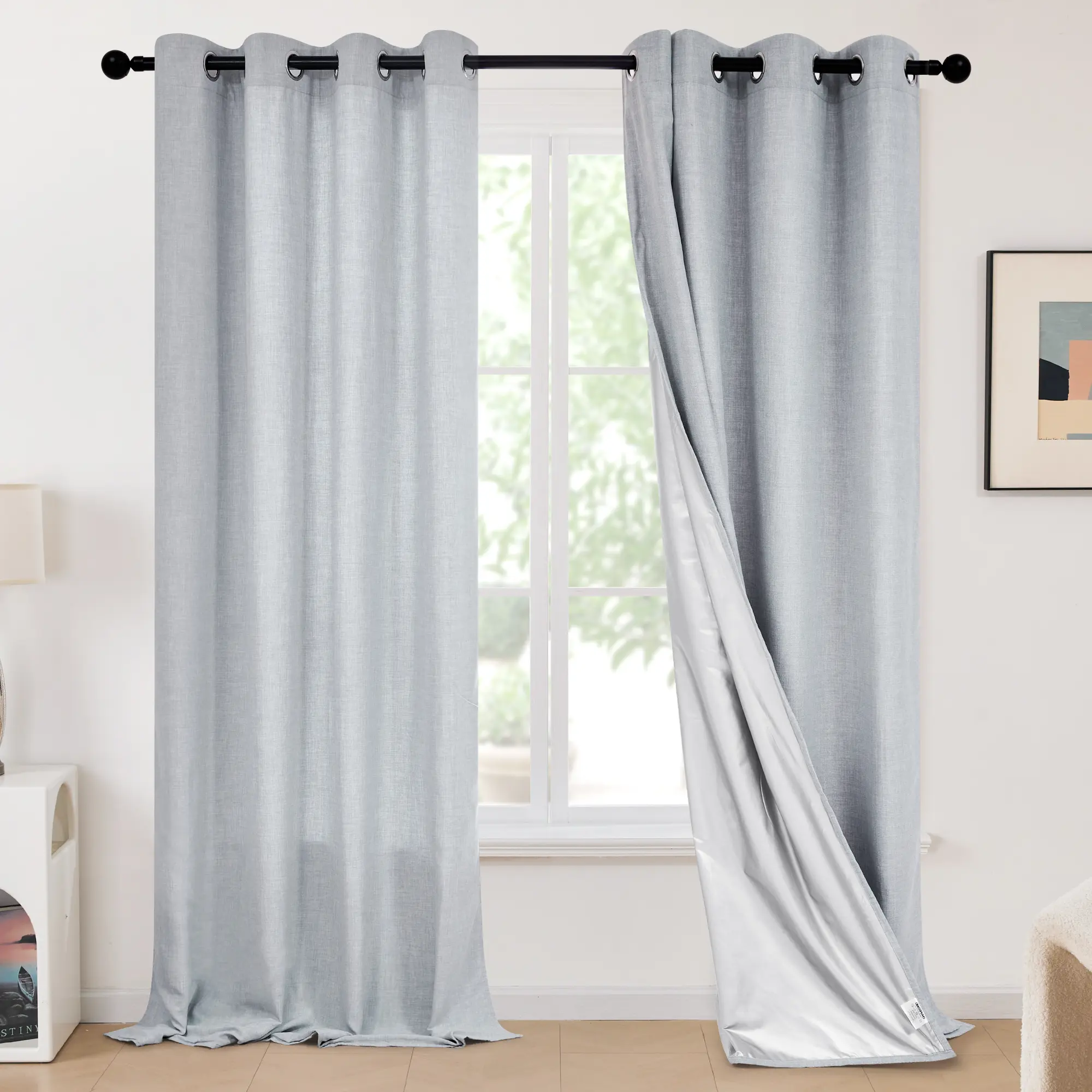 Deconovo Double-Layer Lightweight Linen Curtains - 2 Panels Set with TPU Coating, Thermal Insulated Grommet Drapes, Elegant Weave Modern Room Decor Curtains for Living Room, Room Decor Curtain, Double Layer Curtains