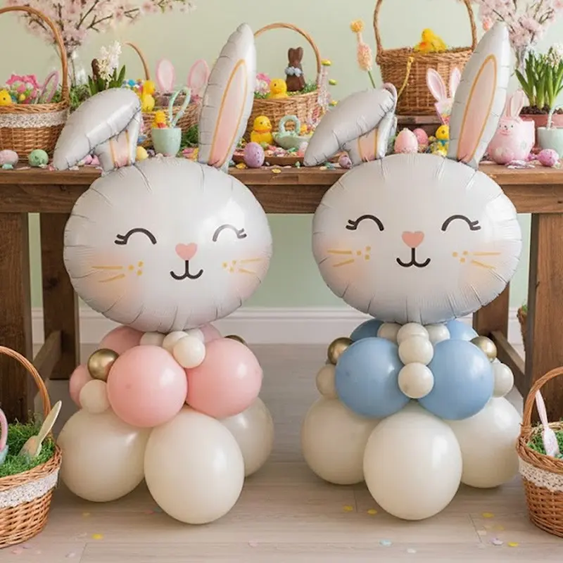 Easter Bunny Balloon Set, Cute Rabbit Head Aluminum Foil Balloons, Blue Vintage Latex Decorations, Party Balloons, Balloon Animals, Perfect for Easter Family Gatherings