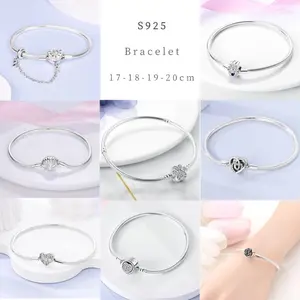 Star Moon Sun 925 Silver Bracelet Original Sunflower Bracelets Sparkle Zircon Snake Chain For DIY Charms 17-20CM Jewelry Gift