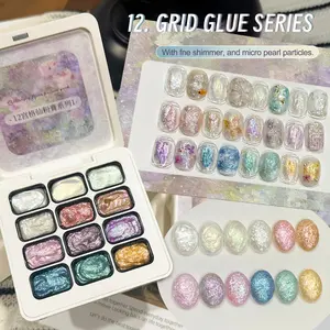 MORDDA12 Nail Art Grid Set Series 01 — New Trending Dreamy Glitter Fairy Dust Gel, Fine Glitter Half-Solid Gel for 12-Grid Nail Designs, High-Saturation Color Gel Nail Tips, Ideal for Fashion Salon Nail Design and a Perfect Christmas Gift for Women