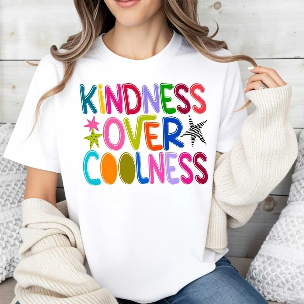 Colorful Kindness Over Coolness Print, Raglan Long-Sleeved T-Shirt, Back To School Anti Bullying Theme, Casual Daily Wear