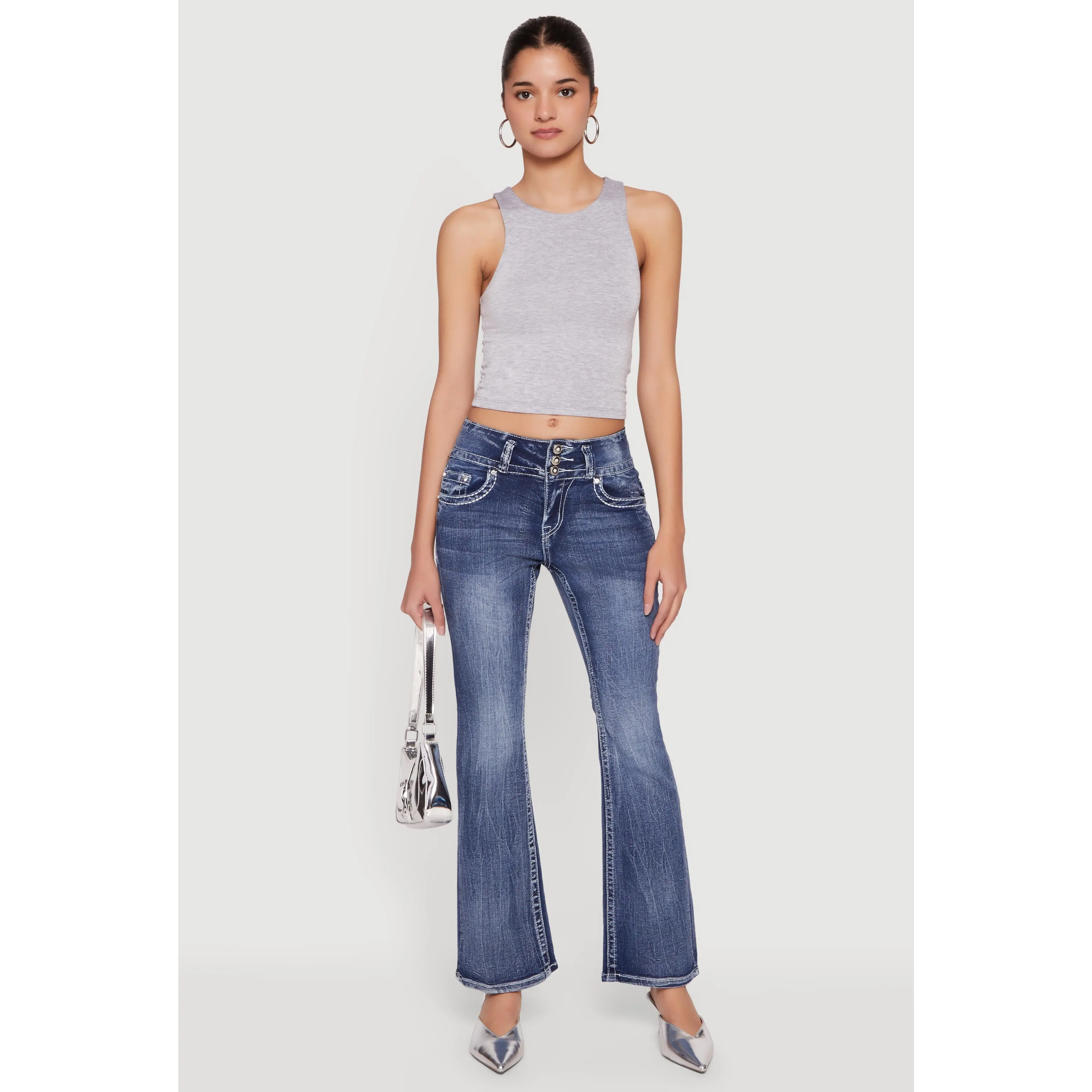 Rhinestone Cross Embroidered Flare Leg Jeans