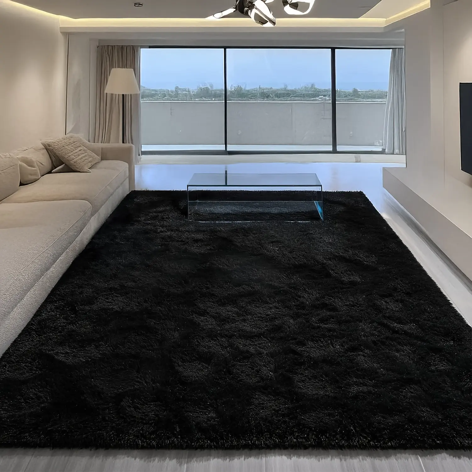 AILYEI Soft Shaggy Rugs for Bedroom, Black Fluffy Shaggy Rugs for Living Room Nursery, Luxury Modern Plush Carpet Girls Boys Kids Room Dorm Indoor Home Decor, Upgrade Non-Slip
