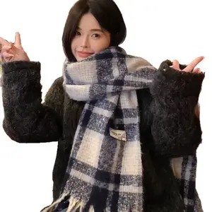 Blue plaid couple big scarf women's winter 2025 new atmosphere versatile scarf warm shawl winter