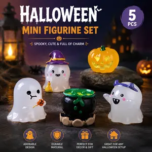 Halloween 5Pcs Mini Ghost Resin Figurine Set, Spooky Cute Tabletop Ornaments for Indoor Halloween Home & Party Decor Glow-in-Dark Statues