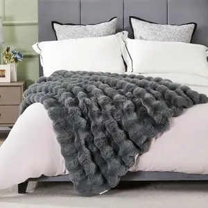 Soft Fuzzy Bubble Faux Fur Throw Blanket for Couch 50" x 60", Sided Long Shaggy Thick Warm for Winter, Decorative Luxury Gray Cozy Plush Cute Furry Blanket,Grey