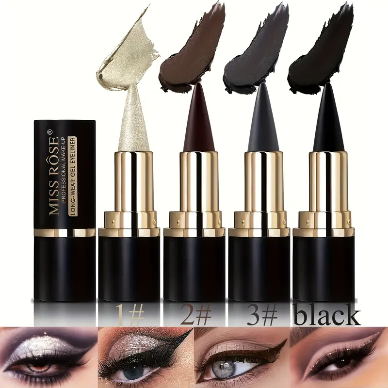 MISS ROSE 4pcs/set 24-Hour Long-Lasting Eyeliner Gel Pencil - Matte Finish, Quick-Drying, Smudge-Proof & Waterproof, 4 Shades, Perfect for Everyday & Party Makeup, Vibrant Color Eyeliner, Longwear Eye Liner