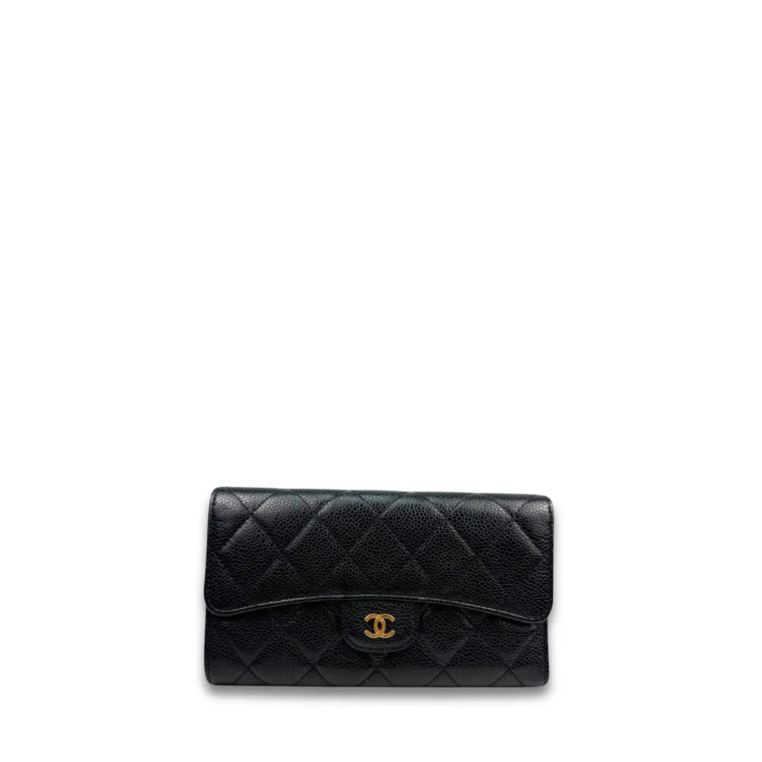 Pre-owned CHANEL Leather Small Leather Goods Classic Caviar Trifold Flap Wallet