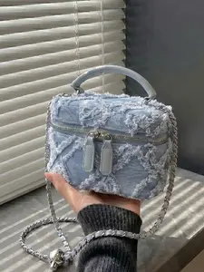Small retro fashion blue denim mini square bag, simple and casual handbag for commuting, cute shoulder crossbody bag