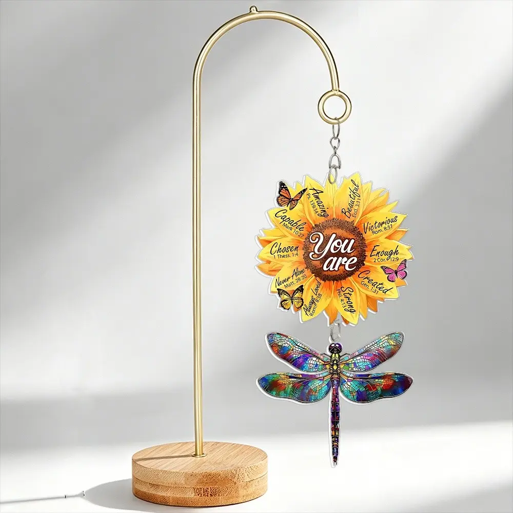 Christian Gifts for Women, Religious Desk Decor, Dragonflies Suncatcher, Sunflower Gift, Dragonfly Ornaments, Faith-Based Gift Idea, Stylish Religious Decor, Acrylic Ornament