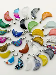 30 Natural Gemstone Moon Pendant, Boho Style Crystal Jewelry Making Kit, DIY Necklace Earring Bracelet, Festival Gift Idea