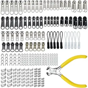 252 count Zipper Repair Kit, Zipper Replacement Zipper Pulls, Zipper Fix Replacement Zipper Slider Set with Installation Pliers for Jacket Backpack Luggage Sleeping Bag #3#5#8  and Black