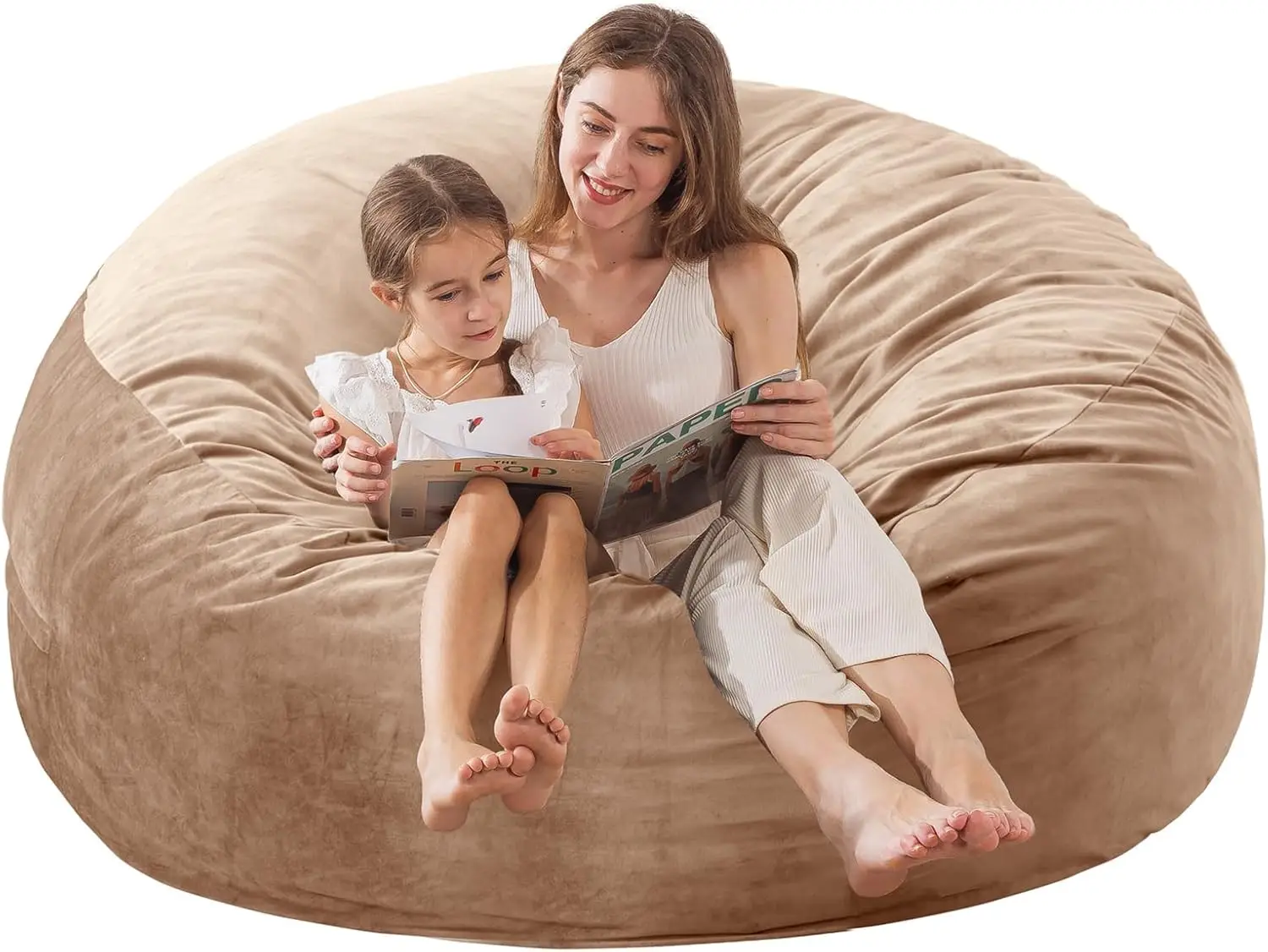 4FT Memory Foam Bean Bag Chair for Adults & Kids Ultra Soft Dutch Velvet with Filler Included Cozy Living Room Essential Camel/Grey/Cobalt Color, Perf