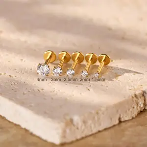 16G/18G/20G Implant Grade Titanium Push Pin Flat Back Nose Stud Helix Cartilage Piercing Jewelry Threadless Easy Insertion Hypoallergenic Earrings