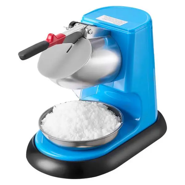One-Touch Commercial Ice Crusher – 220LBS/H Snow Cone Maker with Ergonomic Push Handle, 300W Motor for Fine Fluffy Shaved Ice, Blue