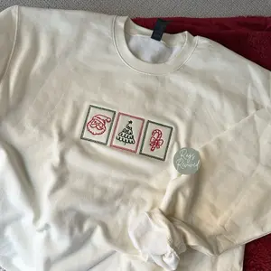 Embroidered Christmas Stamps Sweatshirt Holiday Gift Embroidery Neutral Unisex