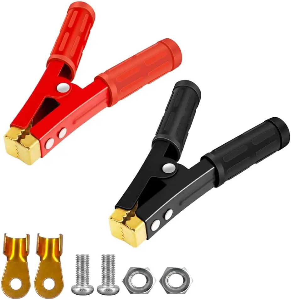 2PCS Battery Charger Jumper Cable Clamps 1000A 12V Under 2AWG, Heavy Duty Car Battery Clamps Pure Copper, Crocodile Clips Battery Alligator Clamps for Jump Starter Cables Ends for All Cars and Boats