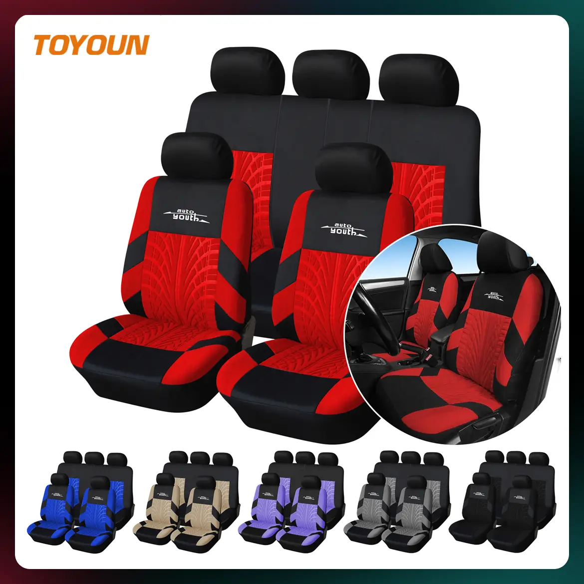 Universal Full Set Car Seat Covers, Breathable Fabric Car Seat Protectors, Fits Most Cars, SUVs, Trucks, Vans, Car Dust Mats, Car Interior Accessories