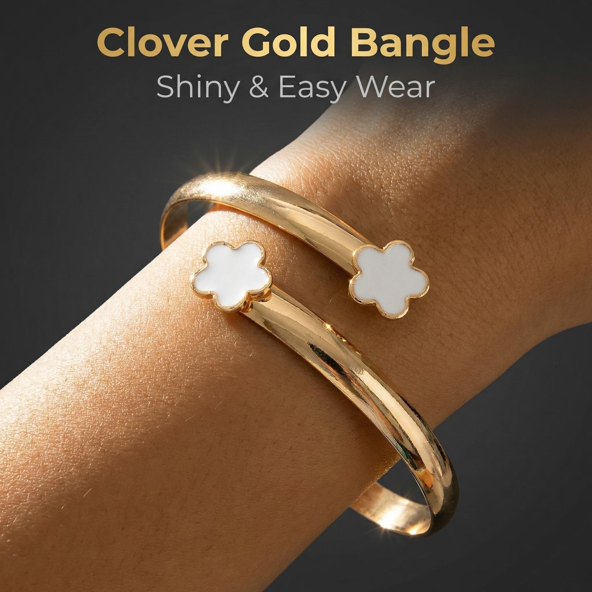 Elegant Five-Leaf Clover Dangle Charm Open Bracelet for Women, Glossy Metal Texture with Bright Luster, White & Black Pendant Options, Ideal Accessory for Commute, Party and Shopping BraceletMetal Cuff Bracelet