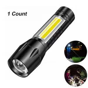 Mini LED Rechargeable Flashlight, COB+XPE Zoomable Torch, 3 Mode, Built in Battery Flashlight, Outdoor Camping Emergency Lantern