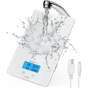 Usb rechargeable food scale, 33lb/15kg kitchen scale digital weight grams and oz for cooking baking, 1g/0.1oz precise graduation, waterproof tempered glass, 6 weight units, tare function