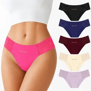 Women's Panties 6-Pack, Seamless Ice Silk Bikini with Floral Lace Trim, Comfortable Breathable Mid Rise Everyday Underwear