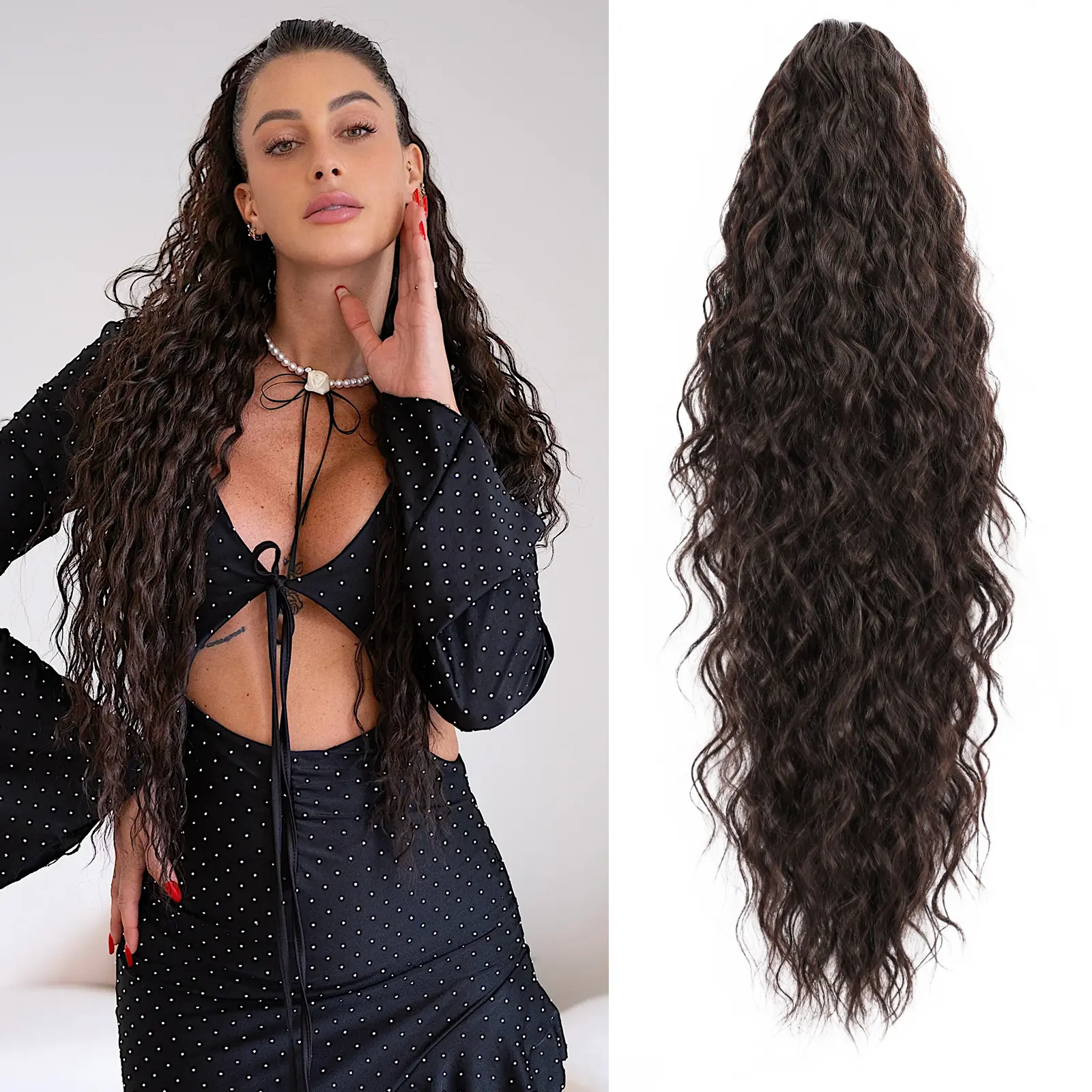 TOPHR HAIR Extension Claw Ponytail Long Wavy Ponytail Extension Black Brown 30 Inch Curly Clip Ponytail in Hair Extensions For Women Fluffy Natural Looking Synthetic Hairpiece for Daily Use Easy To Go