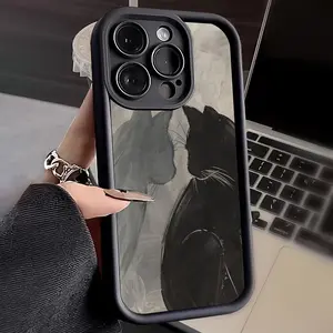 Black Cat Pattern Case for iPhone 16 15 14 Pro Max 13 12 11 XR XS Plus Shockproof Full Camera Protection Durable slim Silicone Cover Fashionable, Trendy