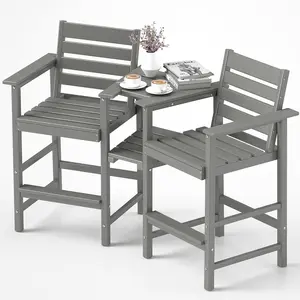 FOOWIN Tall Adirondack Chair Set of 2 ,HDPE Adirondack Bar Stools with Removable Connecting Trays ,Weather Resistant Balcony Chair,Outdoor Adirondack Bar Chairs for Patio,Pool,Garden, Backyard 360LBS